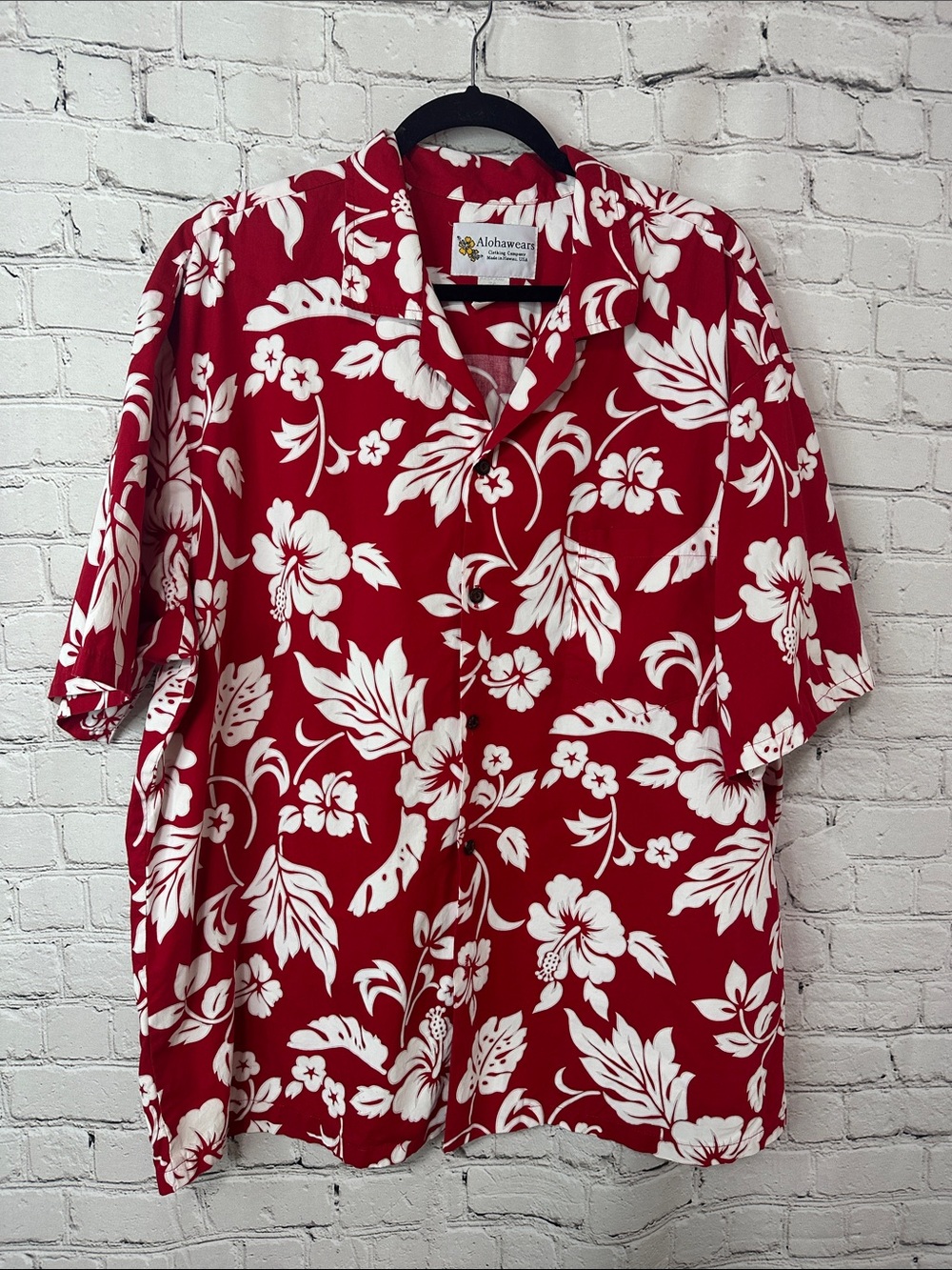 Vintage Alohawears Made in Hawaii 100% Cotton Aloha Shirt Red Floral 2X